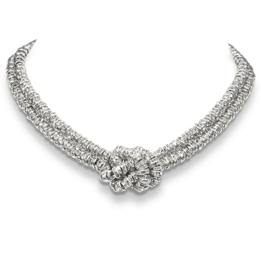 Statement Bib Knot Necklace Rhinestone Chunky Rondelle Beads Infinity Choker